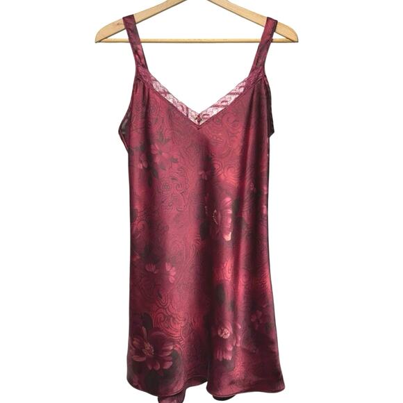 Vintage Y2K California Dynasty Satin Nightgown Sz Medium Slip Dress Red Floral - Picture 1 of 4